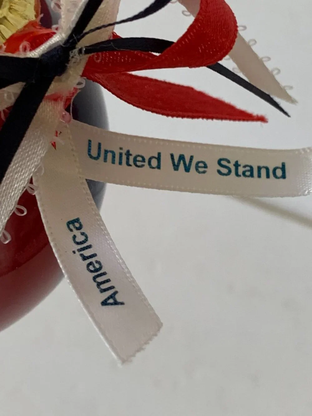 UNITED WE STAND GLASS RED BLUE BALL PATRIOTIC CHRISTMAS ORNAMENT